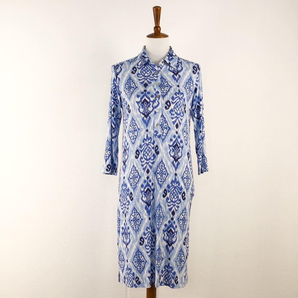 Tori Richard Blue White Print Tunic Dress - Picture 1 of 7
